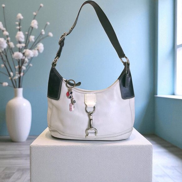 Coach Handbags - COACH Hamptons Hobo with Clasp white/navy